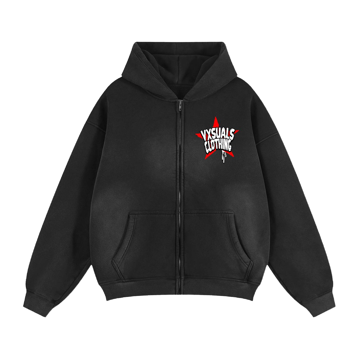 VXSUALS Zipper Boxy Star Hoodie