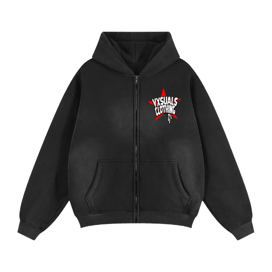 VXSUALS Zipper Boxy Star Hoodie